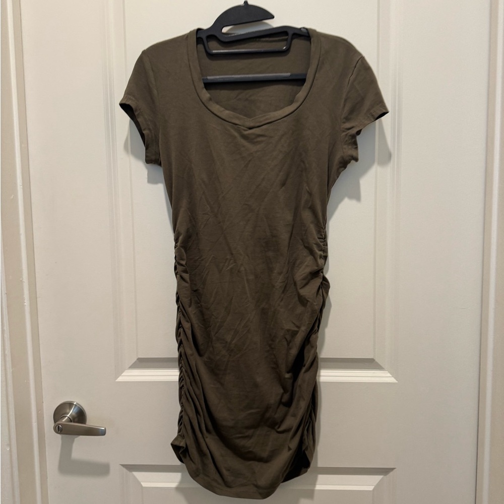 Olive Green Ruched T-Shirt Dress